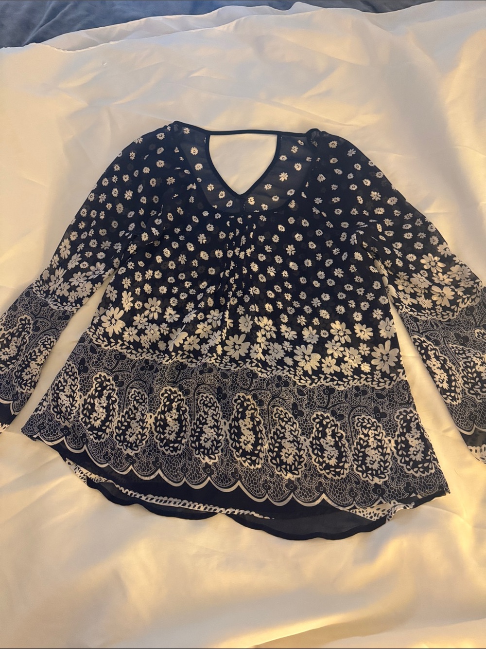 Women's Navy Floral Peasant Blouse